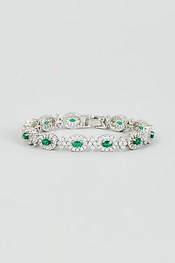 White Finish Zircon & Green Stone Bracelet
