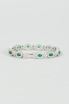 White Finish Zircon & Green Stone Bracelet