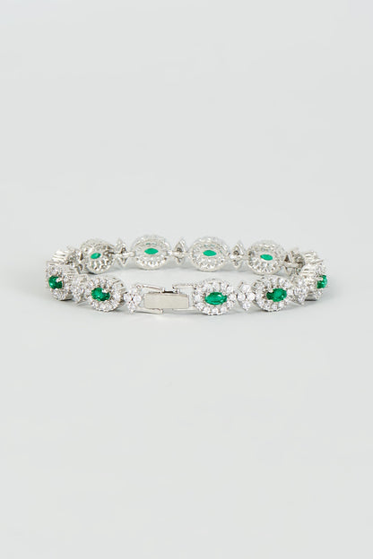White Finish Zircon & Green Stone Bracelet