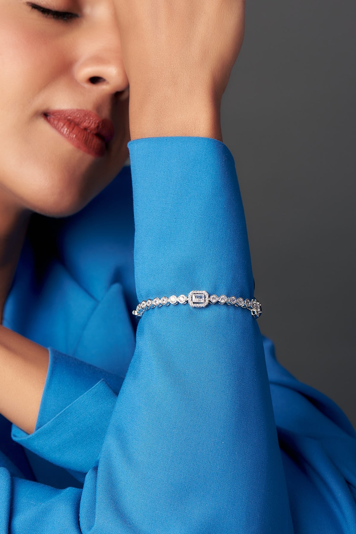 White Finish Faux Diamond Bracelet