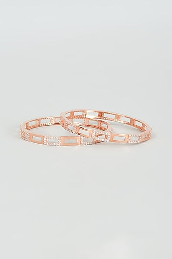 Rose Gold Finish Zircon Bangles (Set Of 2)