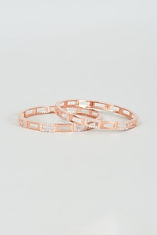 Rose Gold Finish Zircon Bangles (Set Of 2)