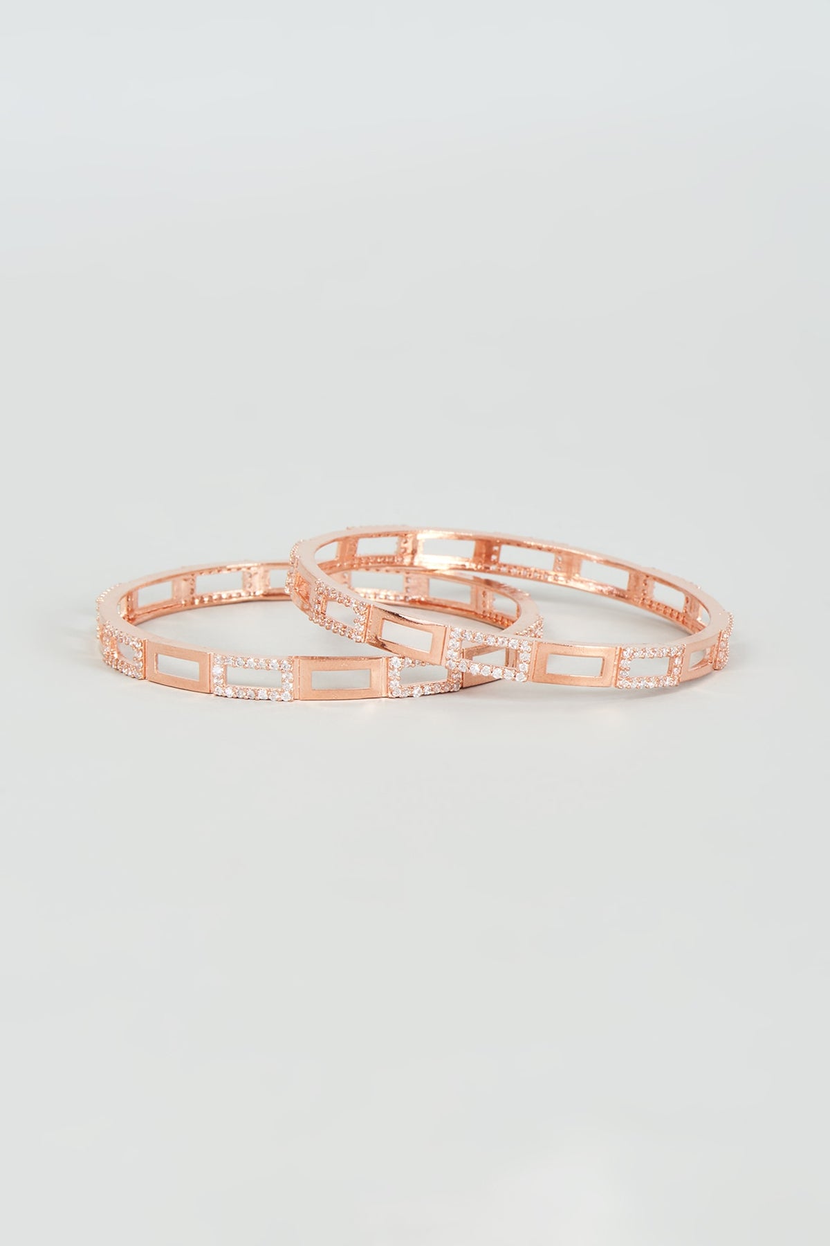 Rose Gold Finish Zircon Bangles (Set Of 2)