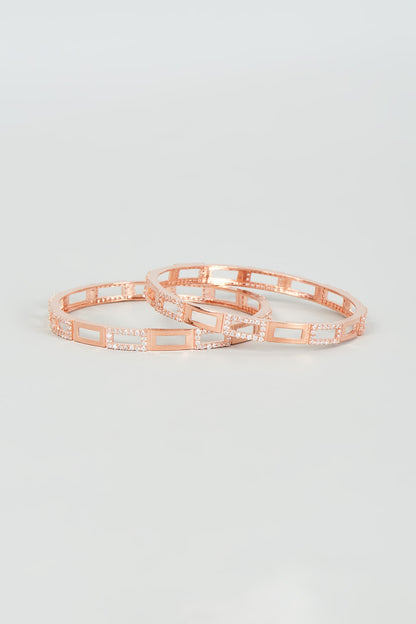 Rose Gold Finish Zircon Bangles (Set Of 2)