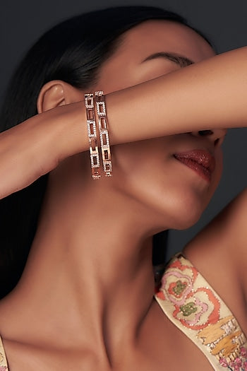 Rose Gold Finish Zircon Bangles (Set Of 2)