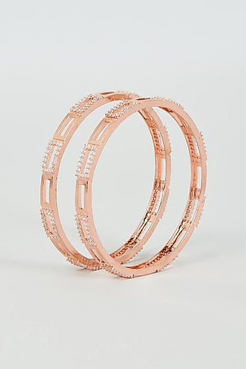 Rose Gold Finish Zircon Bangles (Set Of 2)