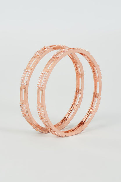 Rose Gold Finish Zircon Bangles (Set Of 2)