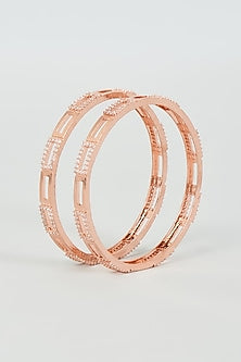 Rose Gold Finish Zircon Bangles (Set Of 2)