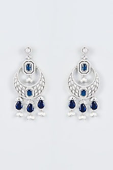 White Finish Zircon & Blue Stone Chandbali Earrings