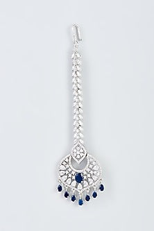 White Finish Zircon & Blue Stone Maangtikka