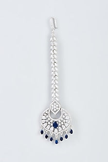 White Finish Zircon & Blue Stone Maangtikka