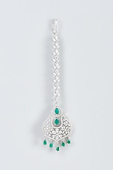 White Finish Zircon & Green Stone Maangtikka