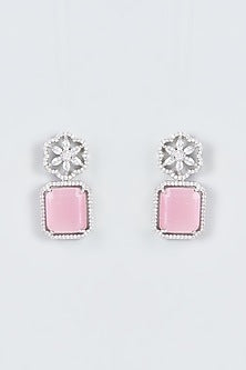 White Finish Zircon & Pink Stone Dangler Earrings