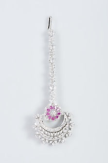 White Finish Zircon & Red Stone Maangtikka