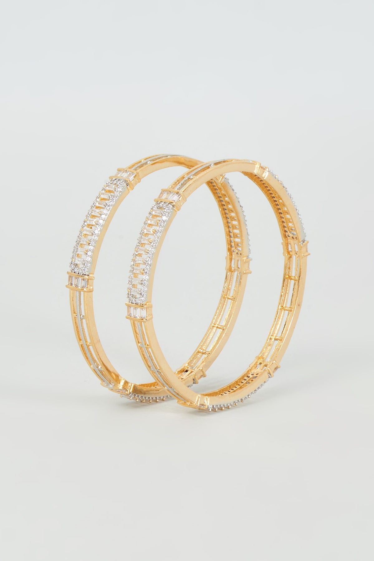 Gold Finish Zircon Bangles (Set Of 2)