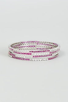 White Finish Zircon & Red Stone Bangles (Set Of 4)