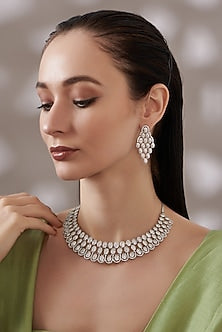 White Finish Faux Diamond Choker Necklace Set