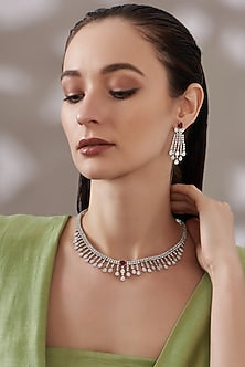 White Finish Red Stone Choker Necklace Set