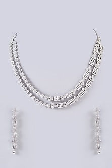 White Finish Faux Diamond Necklace Set