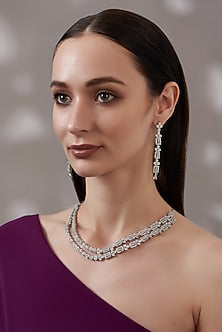 White Finish Faux Diamond Necklace Set