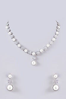 White Finish Faux Diamond Necklace Set
