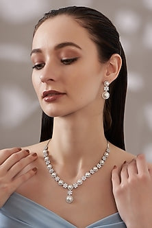 White Finish Faux Diamond Necklace Set
