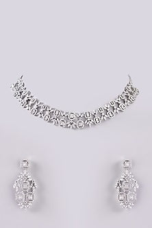 White Finish Faux Diamond Necklace Set