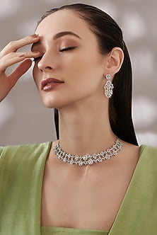 White Finish Faux Diamond Necklace Set