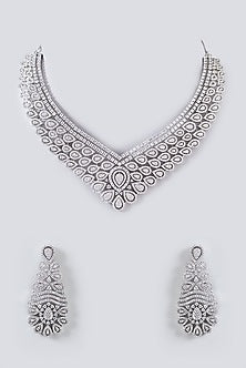 White Finish Faux Diamond Necklace Set