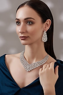 White Finish Faux Diamond Necklace Set
