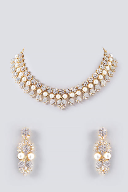 Gold Finish Faux Diamond Necklace Set