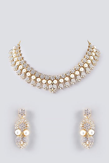 Gold Finish Faux Diamond Necklace Set