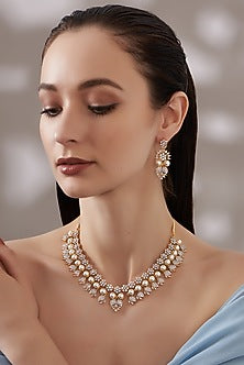 Gold Finish Faux Diamond Necklace Set