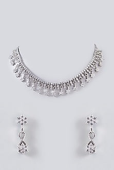 White Finish Faux Diamond Necklace Set