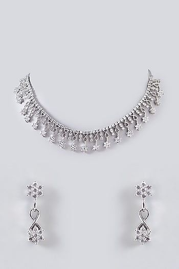 White Finish Faux Diamond Necklace Set