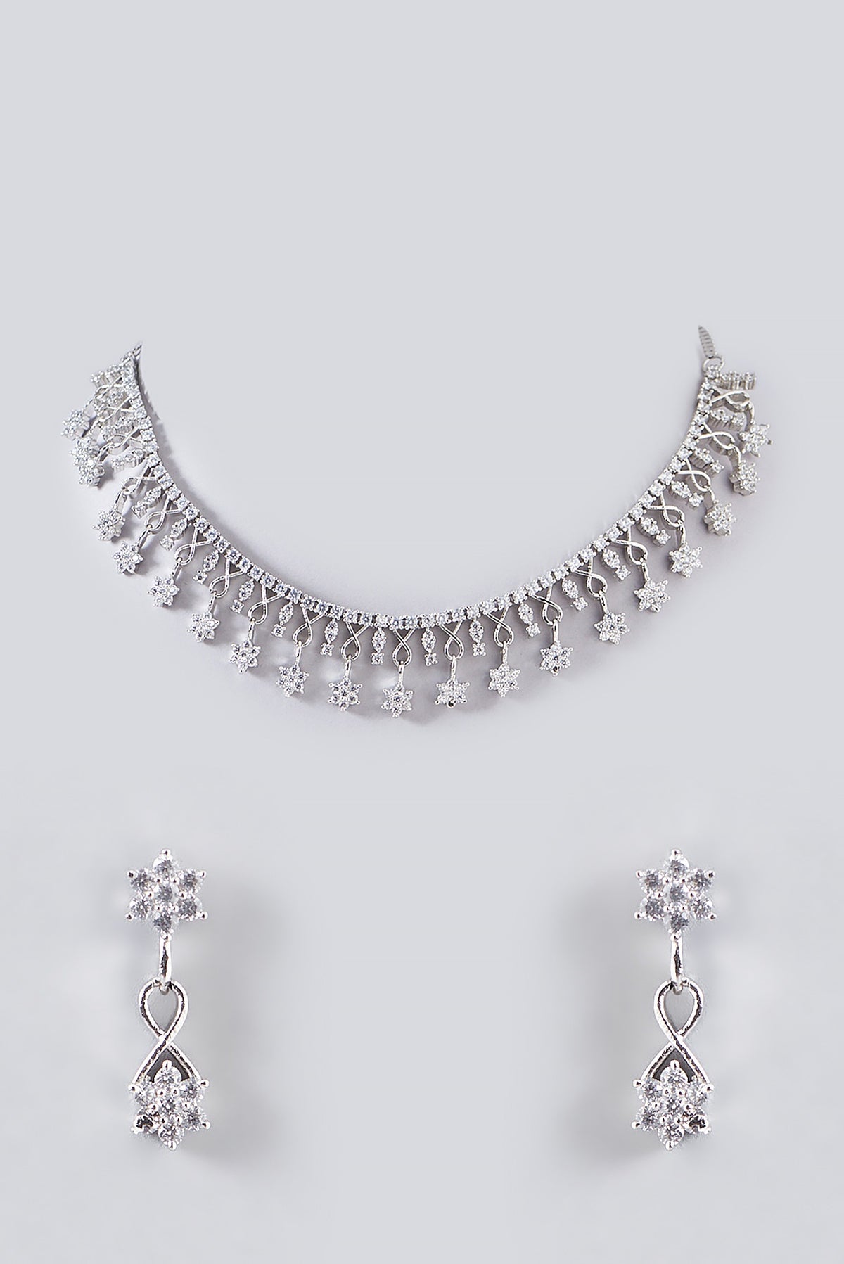 White Finish Faux Diamond Necklace Set