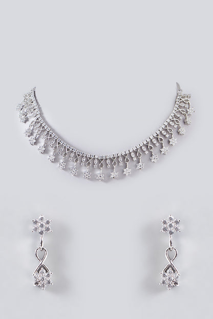 White Finish Faux Diamond Necklace Set