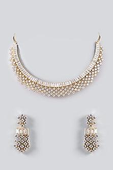 Gold Finish Faux Diamond Choker Necklace Set