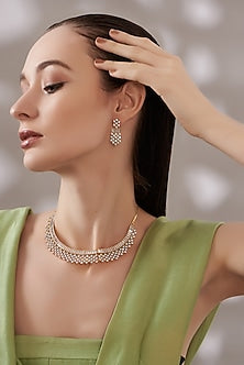 Gold Finish Faux Diamond Choker Necklace Set