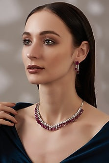 White Finish Zircon & Ruby Necklace Set