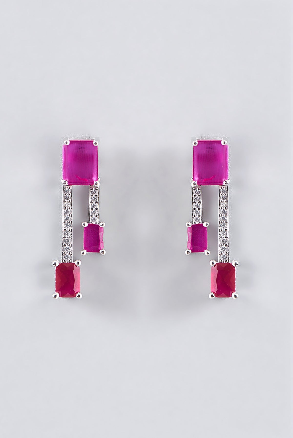 White Finish Zircon & Ruby Necklace Set