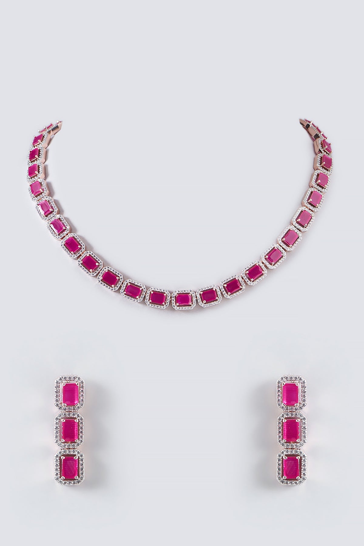 Rose Gold Finish Zircon & Ruby Necklace Set