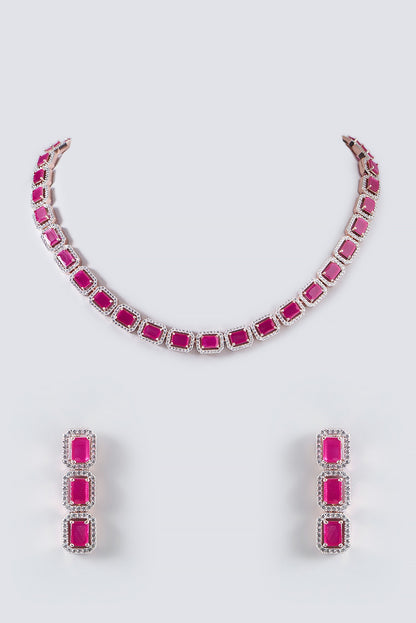 Rose Gold Finish Zircon & Ruby Necklace Set