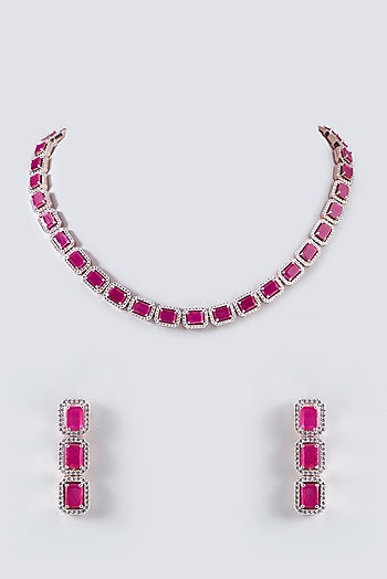 Rose Gold Finish Zircon & Ruby Necklace Set