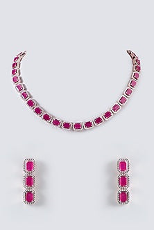 Rose Gold Finish Zircon & Ruby Necklace Set