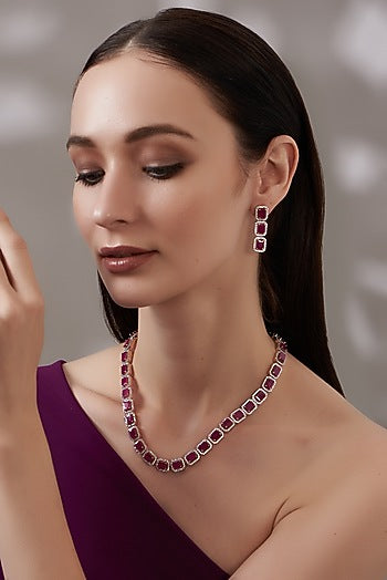 Rose Gold Finish Zircon & Ruby Necklace Set