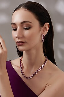 Rose Gold Finish Zircon & Ruby Necklace Set
