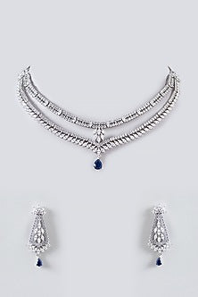 White Finish Zircon & Blue Stone Necklace Set
