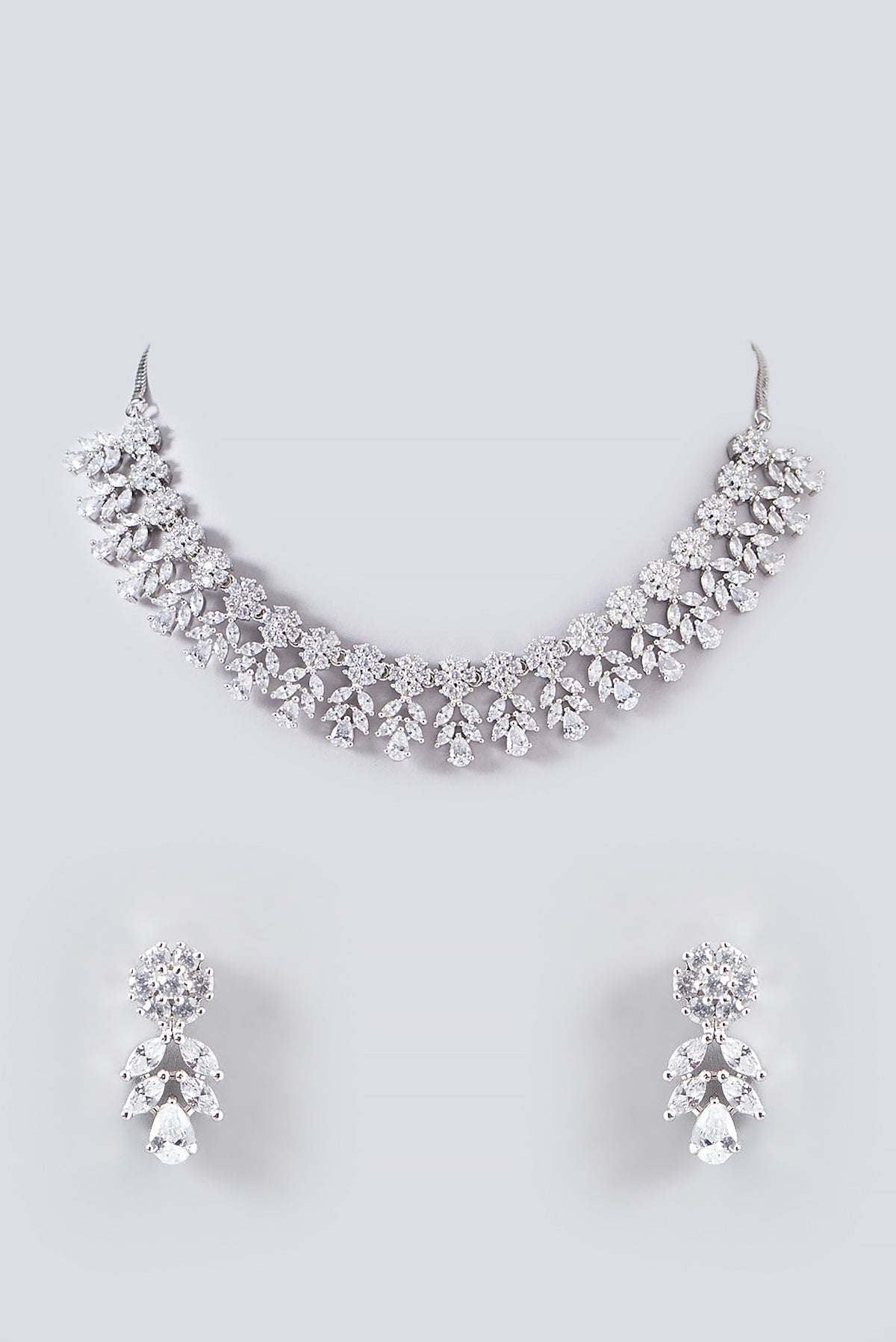 White Finish Faux Diamond Necklace Set