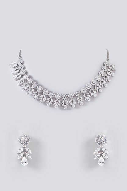White Finish Faux Diamond Necklace Set